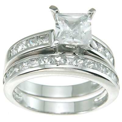 ... Silver Princess Cut Cubic Zirconia Solitaire Engagement Ring Set