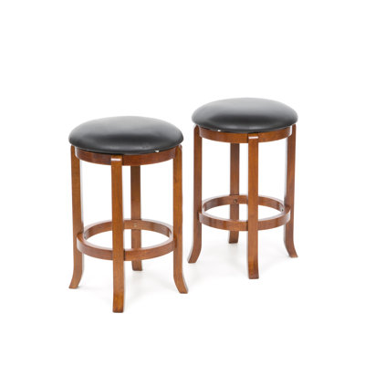 Winsome 24" Faux Leather Swivel Stool in Antique Walnut (Set of 2)
