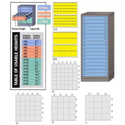 Lyon Workspace Products Eye-Level High Standard Cabinet with 17 Drawers: 30" W x 28 1/4" D x 59 1/4" H