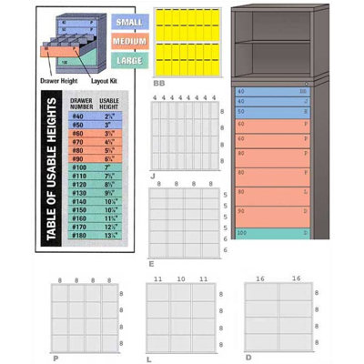 Lyon Workspace Products Combination Eye-Level Cabinet with 10 Drawers and Door: 30" W x 28 1/4" D x 86" H