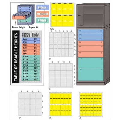 Lyon Workspace Products Combination Eye-Level Cabinet with 8 Drawers: 30" W x 28 1/4" D x 86" H
