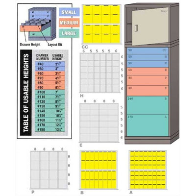 Lyon Workspace Products Combination Eye-Level Cabinet with 8 Drawers and Door: 30" W x 28 1/4" D x 86" H