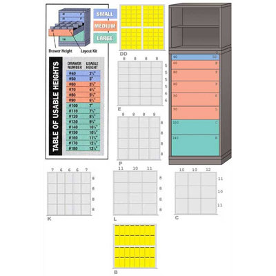 Lyon Workspace Products Combination Eye-Level Cabinet with 8 Drawers: 30" W x 28 1/4" D x 86" H