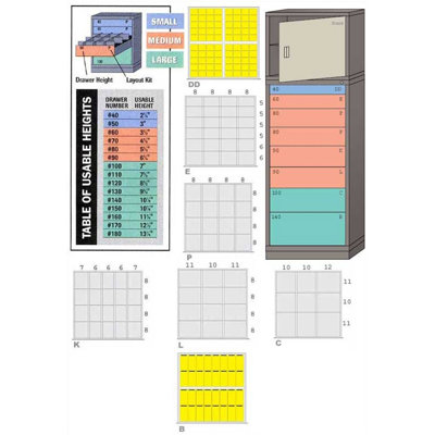 Lyon Workspace Products Combination Eye-Level Cabinet with 8 Drawers and Door: 30" W x 28 1/4" D x 86" H