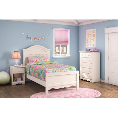 South Shore Summer Breeze 39" Twin Panel Bed in Distressed White Wash
