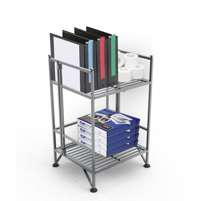 Convenience Concepts XTRA Storage 2 Tier Folding Shelf in Silver