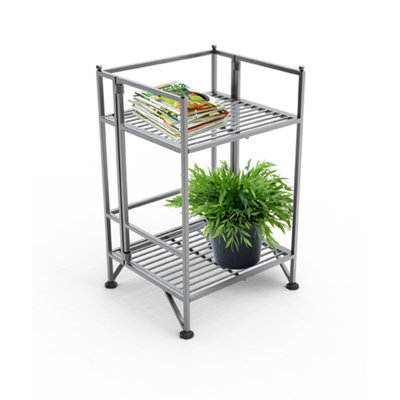 Convenience Concepts XTRA Storage 2 Tier Folding Shelf in Silver