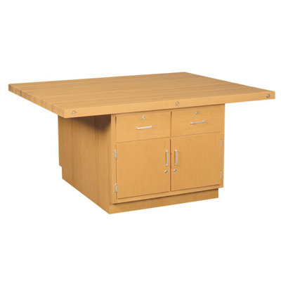 Shain Four Station Wooden Workbench with Two Door Cabinet