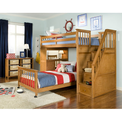 NE Kids School House L-Shaped Bunk Bed with Desk and Stairs