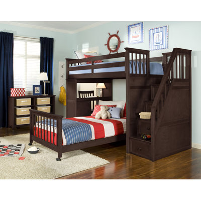 NE Kids School House L-Shaped Bunk Bed with Desk and Stairs