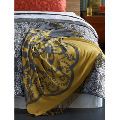 Blissliving Home Medallion Throw Reversible in Storm Grey / Mustard