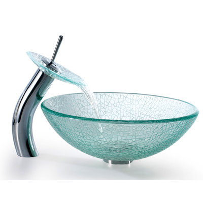 Kraus Broken Glass Vessel Sink and Waterfall Faucet - C-GV-500-12mm-10