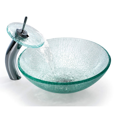 Kraus Broken Glass 16.5" Vessel Sink and Rivera Faucet
