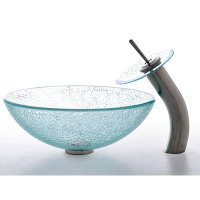 Kraus Broken Glass Vessel Sink and Waterfall Faucet