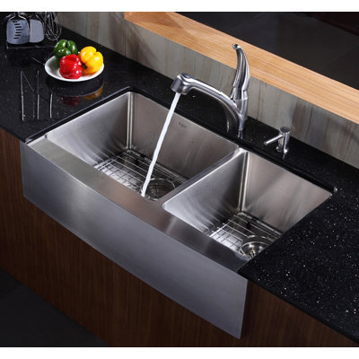 Kraus Farmhouse 36" 70/30 Double Bowl Kitchen Sink