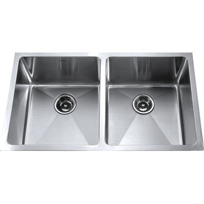 Kraus 33" Undermount 50/50 Double Bowl Kitchen Sink with 13.4" Faucet and Soap Dispenser
