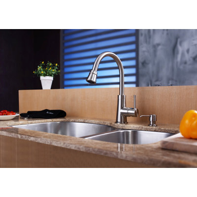 Kraus 32" Undermount 70/30 Double Bowl Kitchen Sink with 14.9" Faucet and Soap Dispenser