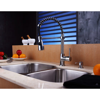 Kraus 32" Undermount 60/40 Double Bowl Kitchen Sink with 20" Faucet and Soap Dispenser