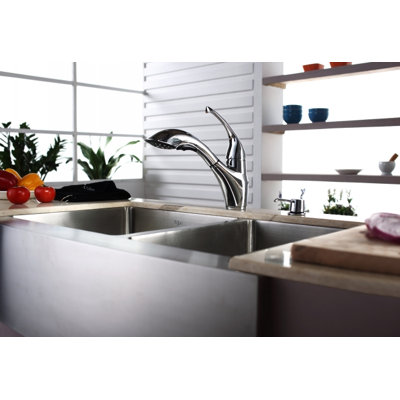 Kraus Farmhouse 33" 70/30 Double Bowl Kitchen Sink with Faucet and Soap Dispenser