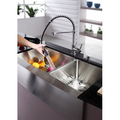 Kraus Farmhouse 36" Double Bowl Kitchen Sink with Faucet and Soap Dispenser