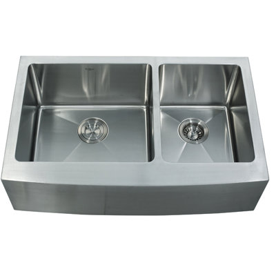 Kraus Farmhouse 33" Double Bowl Kitchen Sink with Faucet and Soap Dispenser