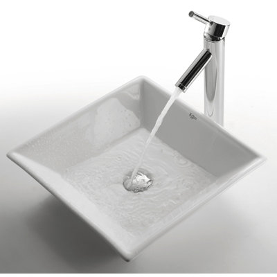 Kraus 16.5" Ceramic Square Vessel Sink in White