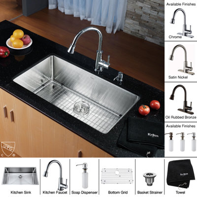 Kraus 32" Undermount Single Bowl Kitchen Sink with 14.9" Faucet and Soap Dispenser