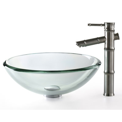 Kraus Clear 19mm thick Glass Vessel Sink and Bamboo Faucet