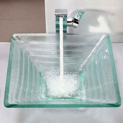 Kraus Clear Alexandrite Glass Vessel Sink and Single Hole Faucet with Single Handle