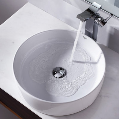 Kraus Combos Round Ceramic Sink and Single Hole Faucet with Single Hande