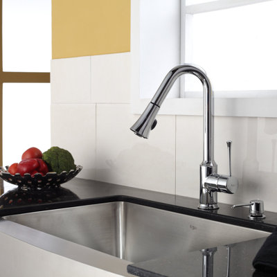 Kraus 30 inch Single Bowl Stainless Steel Kitchen Sink with Chrome Kitchen Faucet and Soap Dispenser