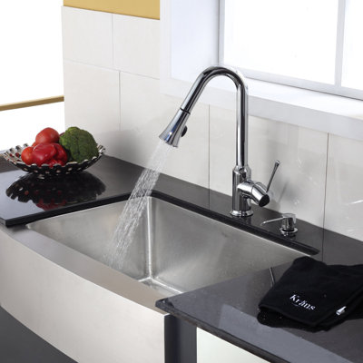 Kraus 30 inch Single Bowl Stainless Steel Kitchen Sink with Chrome Kitchen Faucet and Soap Dispenser