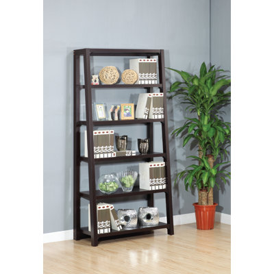 Hokku Designs Heida Five-Shelves Ladder Style Bookcase / Display Cabinet in Warm Coffee Bean