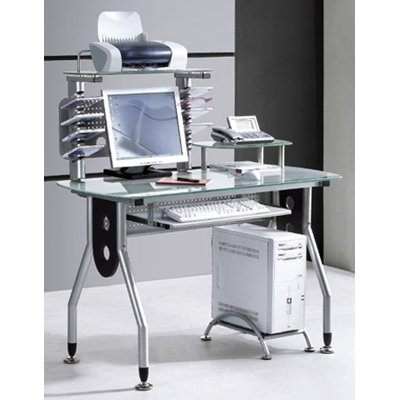 International Caravan Glass Top Computer Desk with 4 Levels and CD Holders