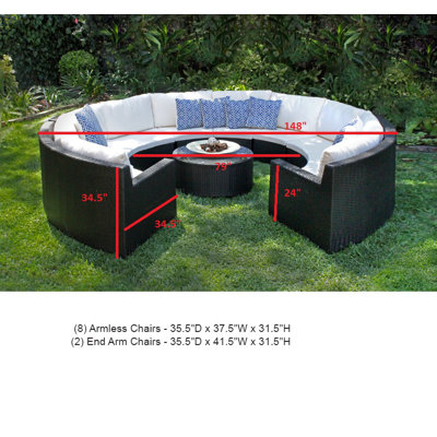 Caluco LLC Half Round Pond 7 Piece Sectional Deep Seating Group with Cushions