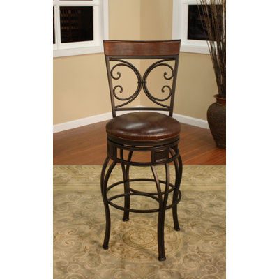 American Heritage Treviso Stool in Pepper with Bourbon Leather