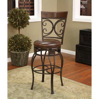 American Heritage Treviso Stool in Pepper with Bourbon Leather