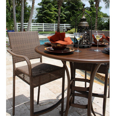 Hospitality Rattan Outdoor Slatted Aluminum Round Pub Bar Table