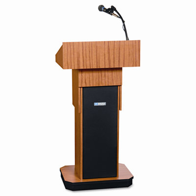 AmpliVox Sound Systems Executive Adjustable Sound Lectern, Column, 24w x 17-1/2d x 36-44h, Medium Oak                                               