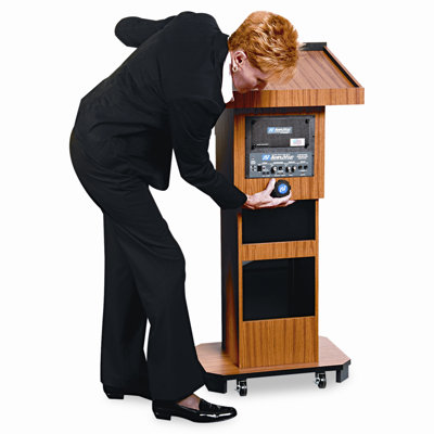 AmpliVox Sound Systems Presidential Plus Adjustable Wireless Column Lectern, 20 x 13 x 46-1/2, Med Oak