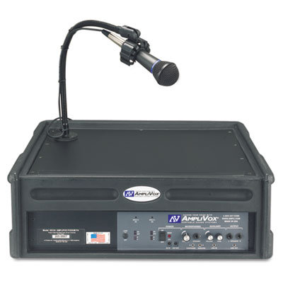 AmpliVox Sound Systems Amplipod Portable Podium PA System, 50-Watt Multimedia Amplifier w/3 Mic Inputs