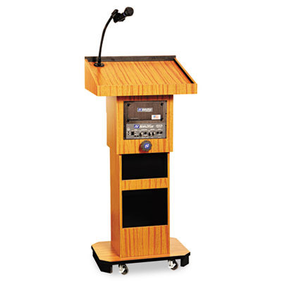 AmpliVox Sound Systems Executive Adjustable Sound Lectern, Column, 24w x 17-1/2d x 36-44h, Medium Oak                                               
