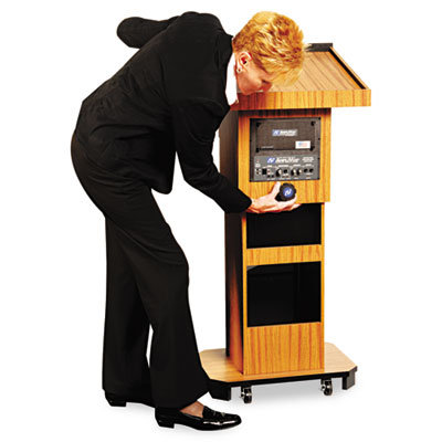 AmpliVox Sound Systems Presidential Plus Adjustable Wireless Column Lectern, 20 x 13 x 46-1/2, Med Oak