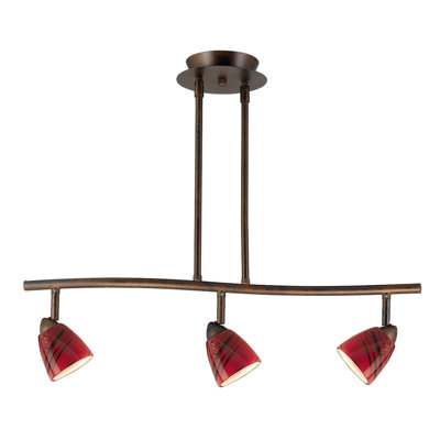Serpentine Three Light Track Light with Red Spot Glass in Rust
