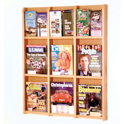 Wooden Mallet Nine Magazine and Eighteen Brochure Oak and Acrylic Wall Display with Optional Floor Stand