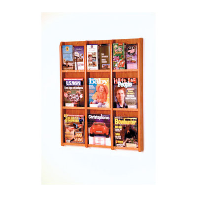 Wooden Mallet Nine Magazine and Eighteen Brochure Oak and Acrylic Wall Display with Optional Floor Stand