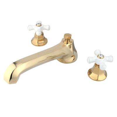 Elements of Design Metropolitan Double Handle Deck Mount Roman Tub Faucet Trim Porcelain Cross Handle