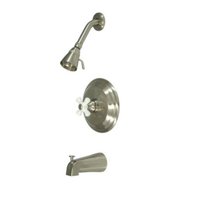 Elements of Design Vintage Thermostatic Pressure Balanced Tub and Shower Faucet with Porcelain Cross Handles
