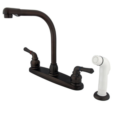 Elements of Design Magellan Double Handle Centerset Kitchen Faucet with Modern Lever Handles and White Side Spray