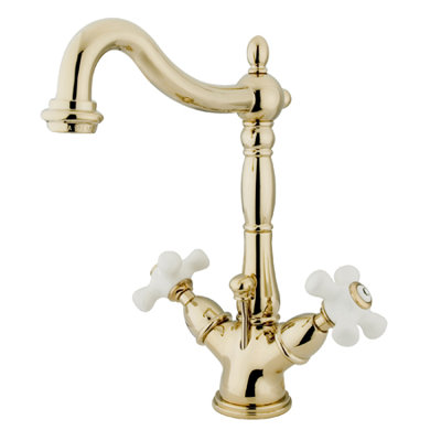 Elements of Design Heritage Single Hole Bathroom Faucet with Double Porcelain Cross Handles